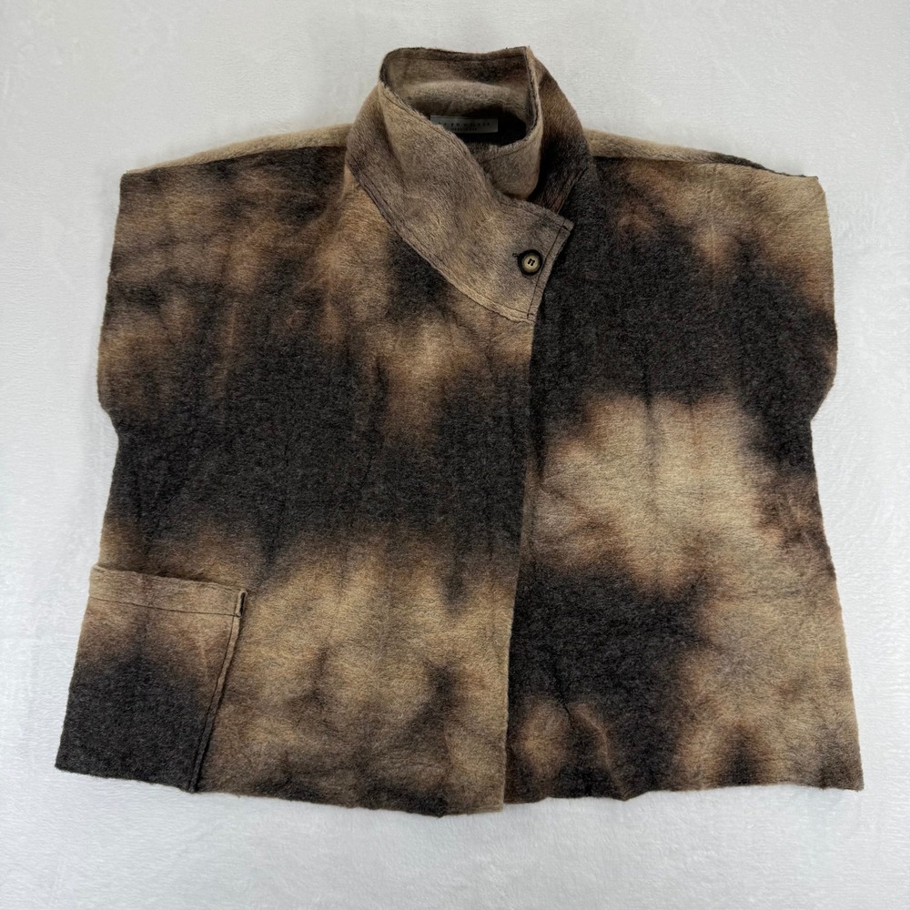Bryn Walker Vest Taupe‎ Brown Tie Dye Funnel Neck Sleeveless Made in USA M/L